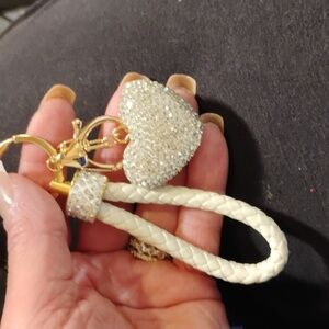 Rhinestone heart bag charm keychain clear